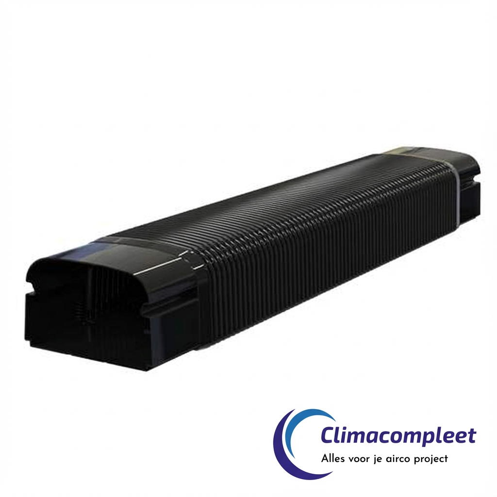 Zwarte Tecnosystemi Optima Flexibel Gootstuk (75mm) RAL 9005 voor het overbruggen van onregelmatige afstanden en bochten in de airco leidinggoot.