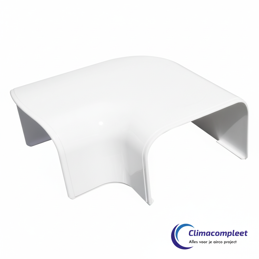 Witte Tecnosystemi Optima Platte Bocht 90 graden CP75 voor 75 mm airco leidinggoot in RAL 9010.