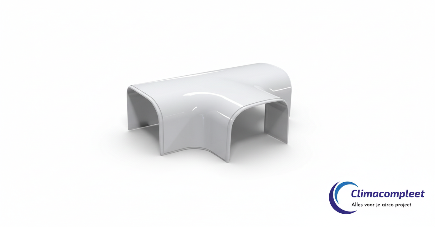 Wit Tecnosystemi Optima T-stuk DT75 75mm met 3x verloop naar 62mm voor airco leidinggoot, RAL 9010.