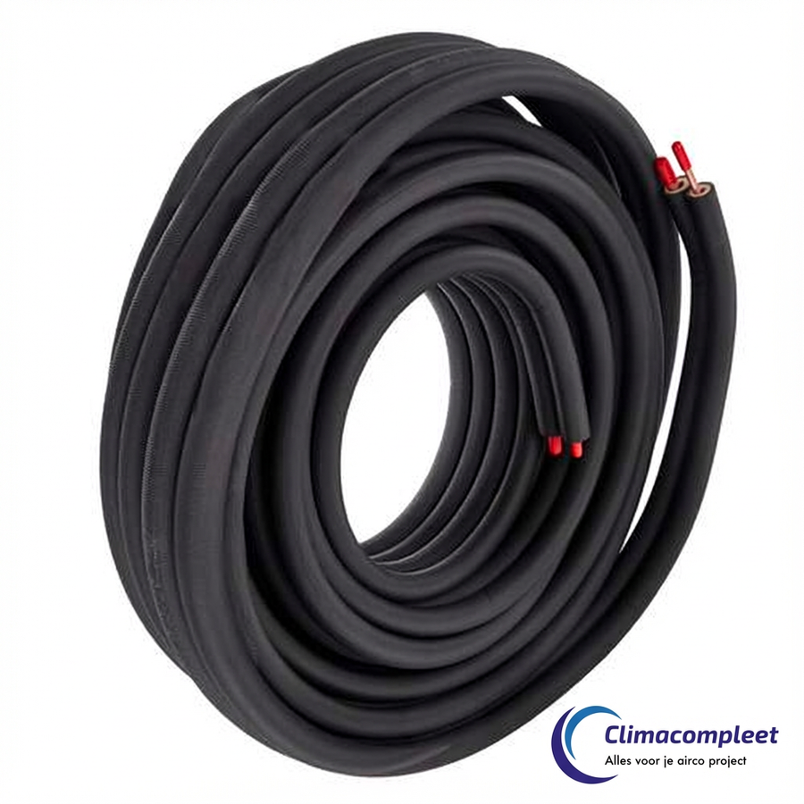 Rolle zwarte geïsoleerde duo koelleiding 1/4 inch en 3/8 inch 30 meter voor airco en warmtepomp installaties