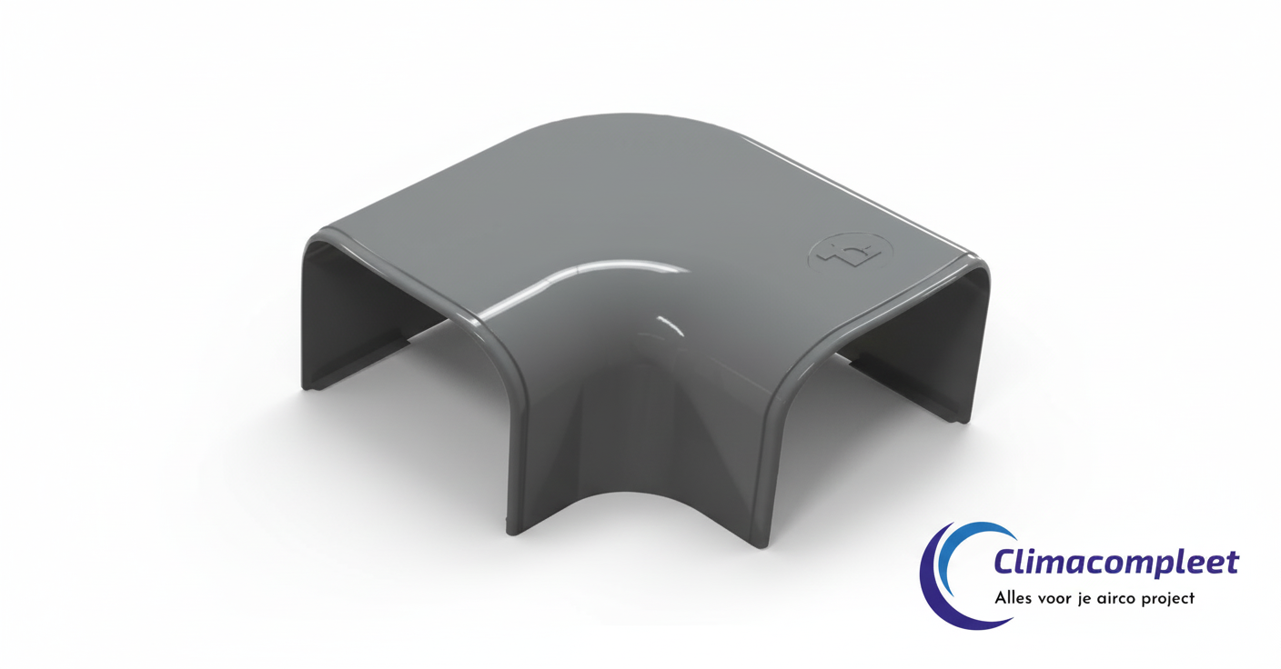 Antraciet Tecnosystemi Optima Platte Bocht 90 graden CP75 voor 75 mm airco leidinggoot, RAL 7016.