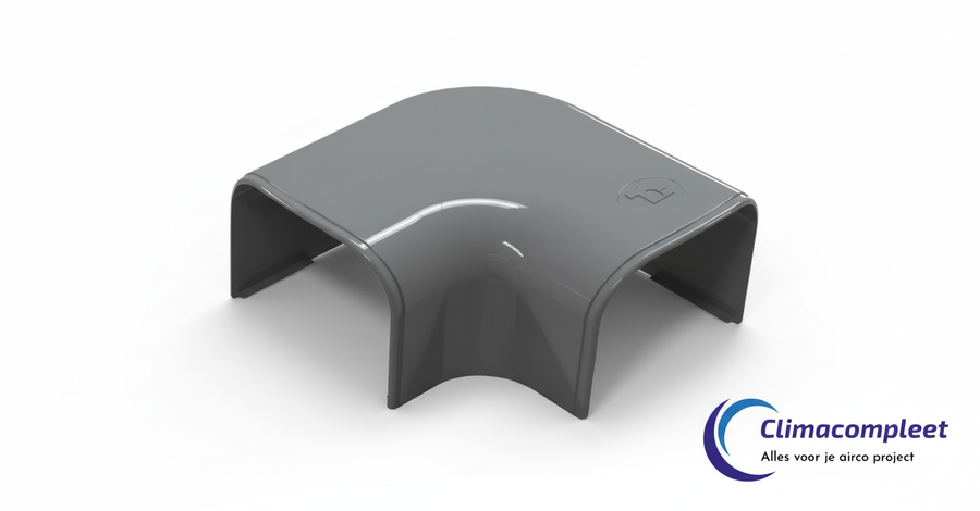 Antraciet Tecnosystemi Optima Platte Bocht 90 graden CP75 voor 75 mm airco leidinggoot, RAL 7016.