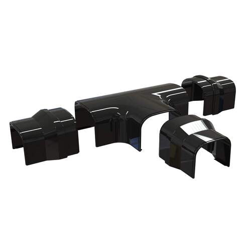 Tecnosystemi Optima T-stuk (DT75) Zwart RAL 9005 voor het creëren van een aftakking of splitsing in de airco leidinggoot op de gevel.
