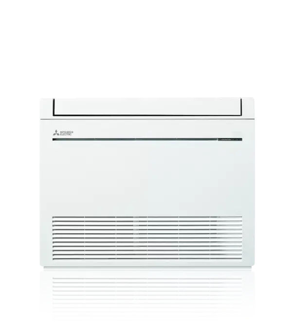 Vrijstaande afbeelding van de Mitsubishi Electric Vloermodel Binnenunit. Hoogwaardige productfoto voor gebruik in online catalogi en technische specificaties door professionele airco installateurs.
