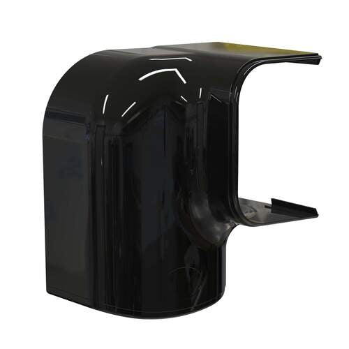 Tecnosystemi Optima rechtsdraaiende bocht 90° (MRD75) Zwart RAL 9005 voor het afwerken van haakse bochten in de airco leidinggoot.