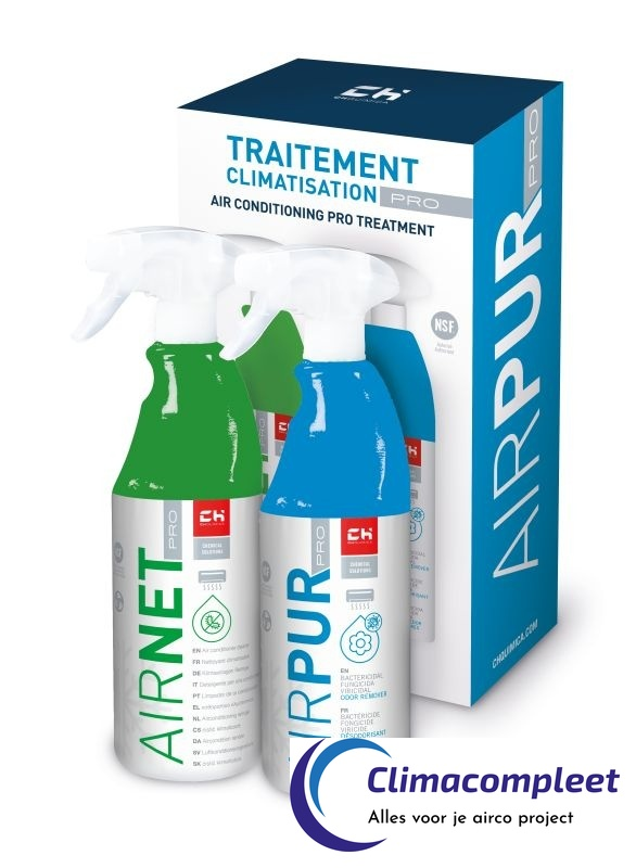 AIRNET en AIRPUR PRO set voor airco reinigen en desinfecteren