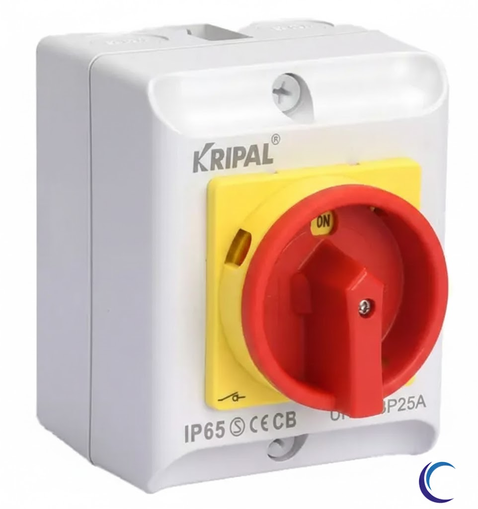 Kripal Werkschakelaar 20A 4-polig IP65 incl. 2 Kabelwartels