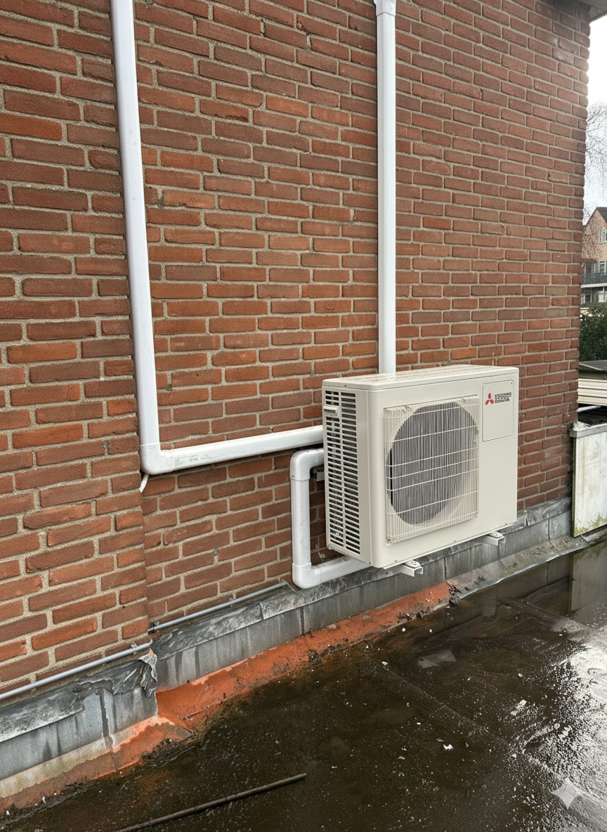Tecnosystemi airco goot en toebehoren bij Mitsubishi Electric buitenunit vakkundig weggewerkt